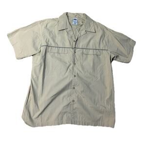 Vintage Old Navy Shirt Mens M Beige Cotton Y2K Short Sleeve Button Up Safari